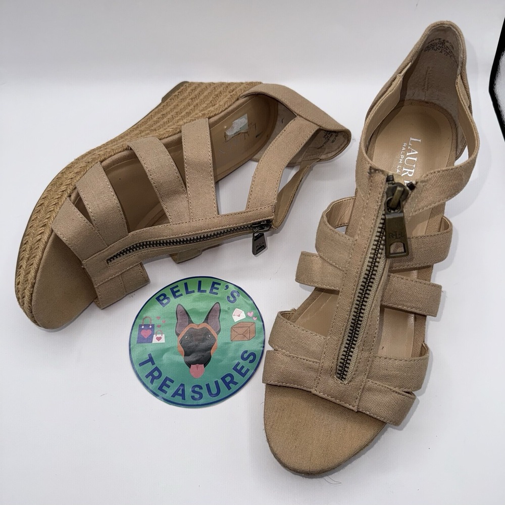 Lauren Ralph Lauren Womens Sz 10‎ Kelcie Espadrille Wedge Heel Sandals Beige